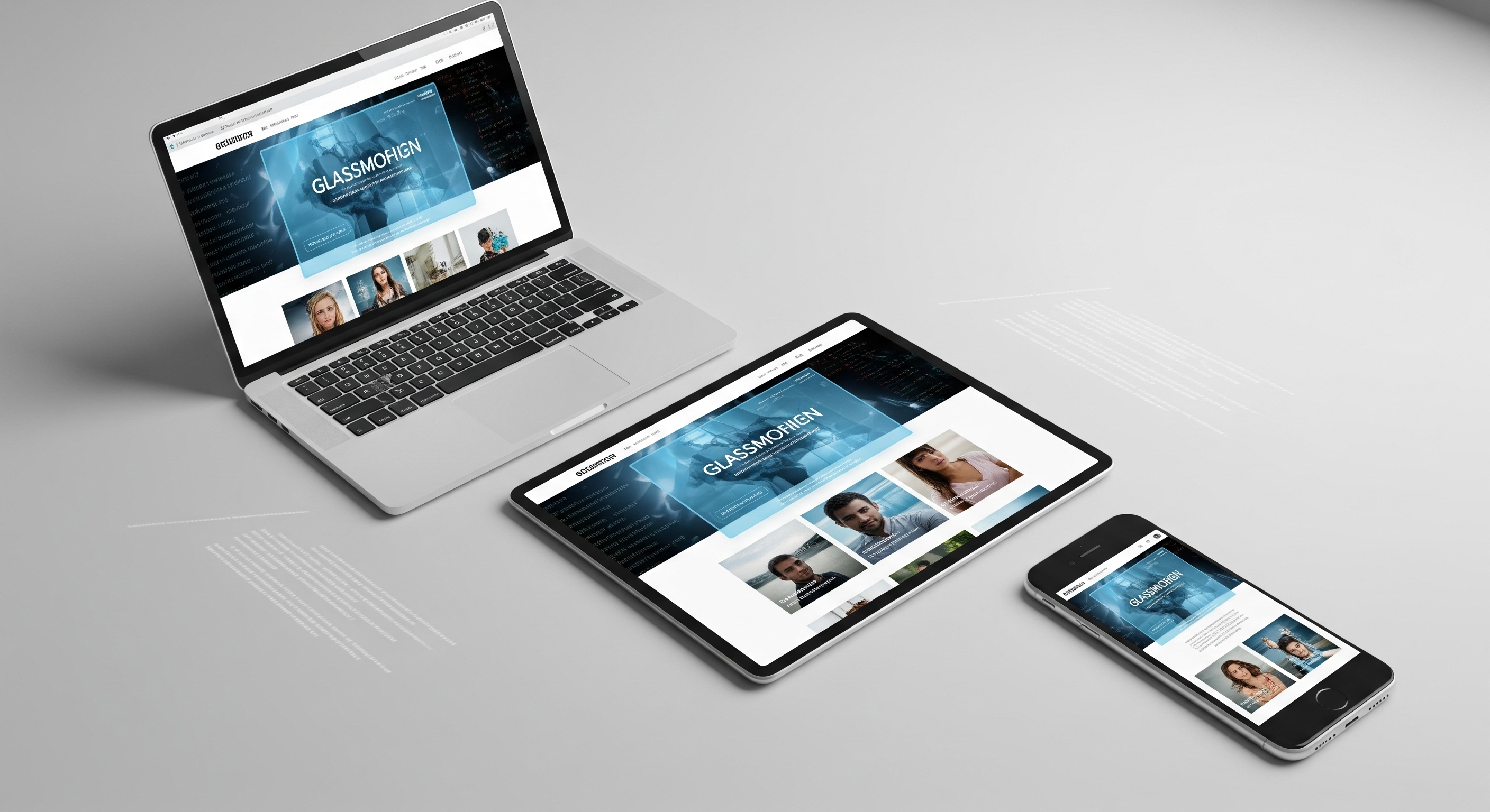 Modern responsive web design on multiple devices, glassmorphism UI